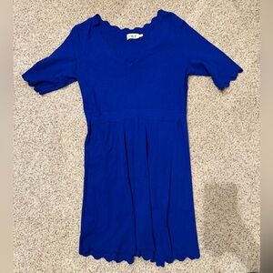 Eliza J Cobalt Blue Scalloped Hem Fit & Flare Knitted Sweater Dress Sz Large